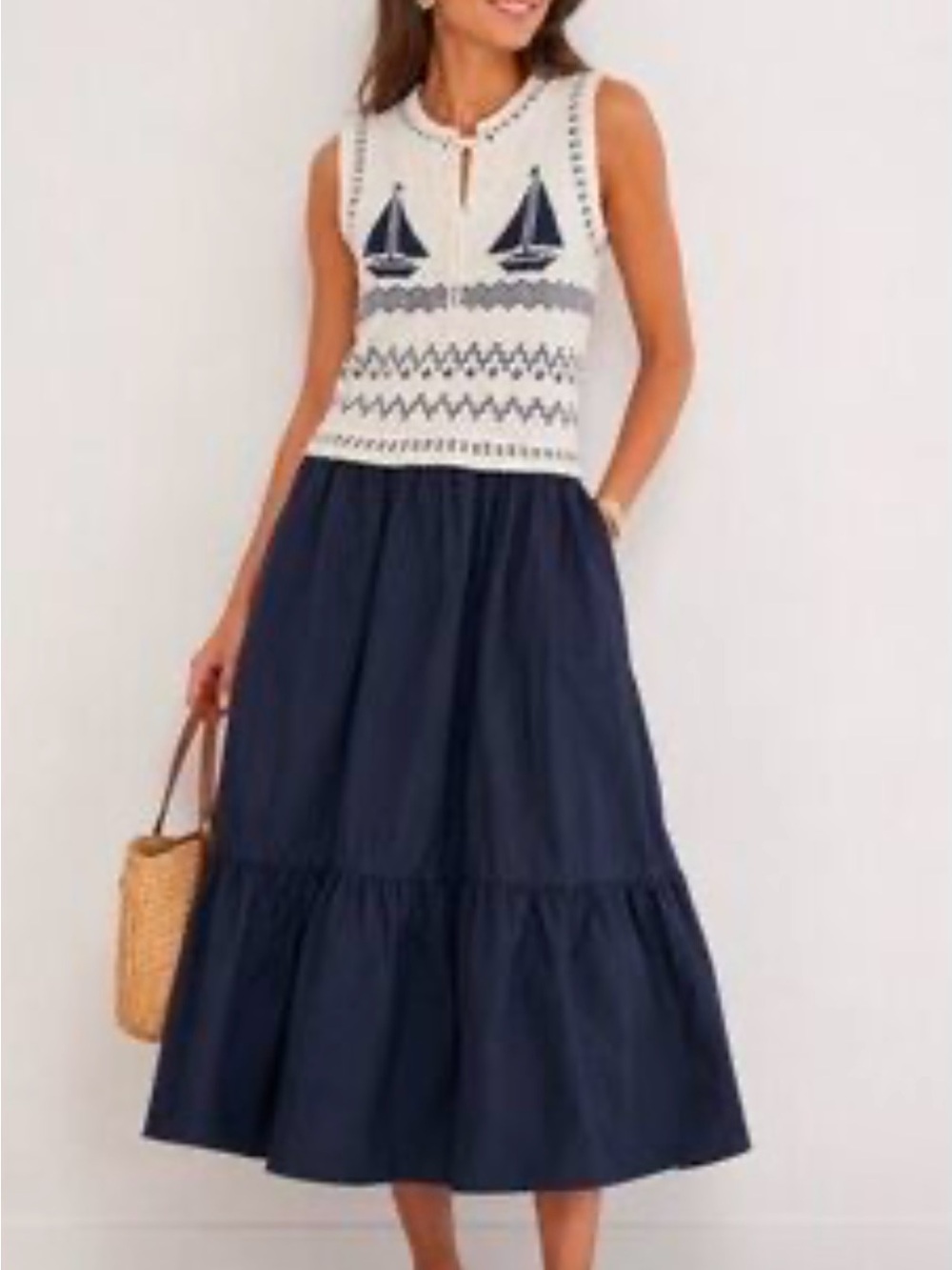 NWOT Moon River Navy Tiered Midi Dress Size Medium